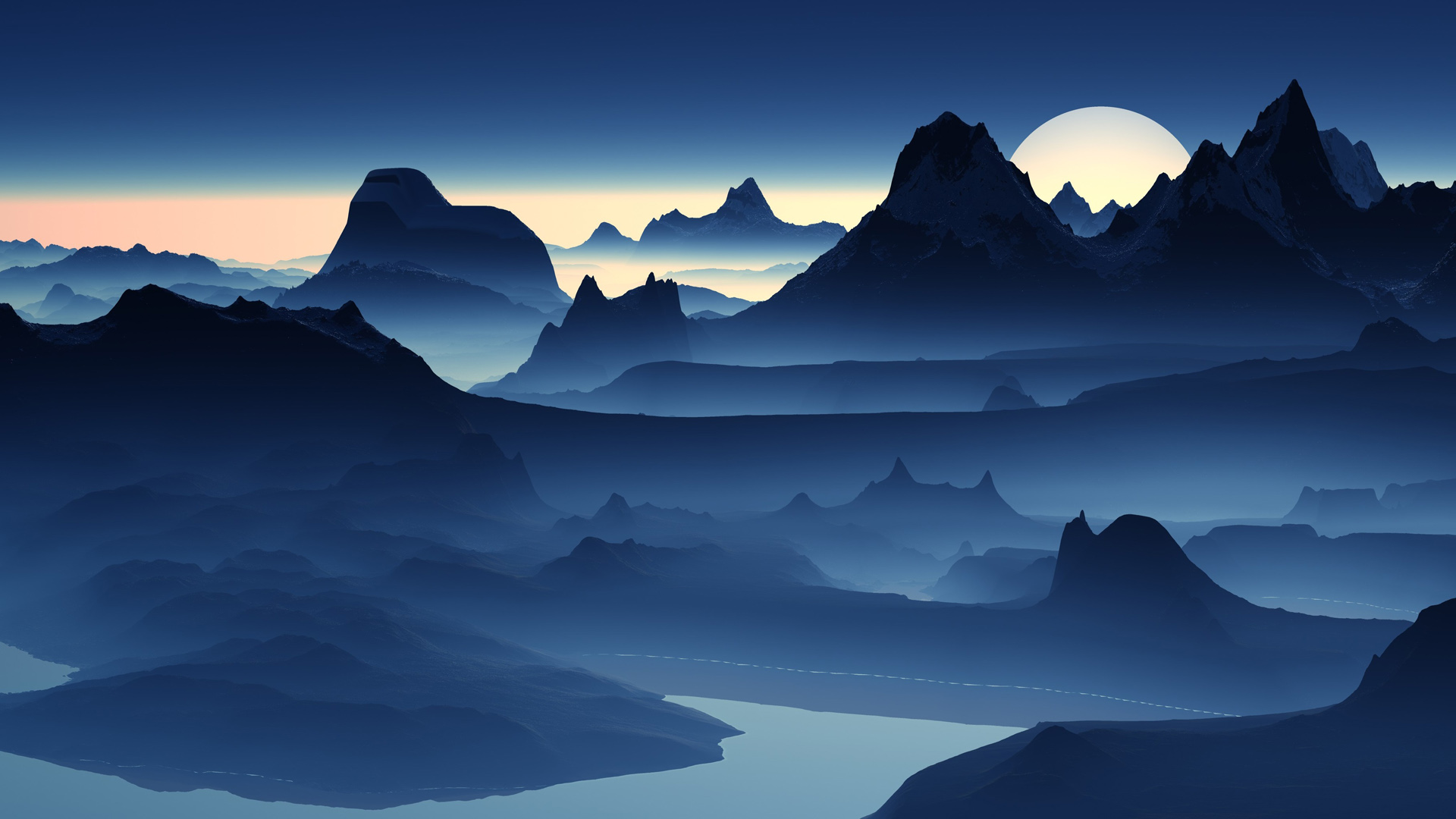 山峰和云雾,ps绘画风景桌面壁纸