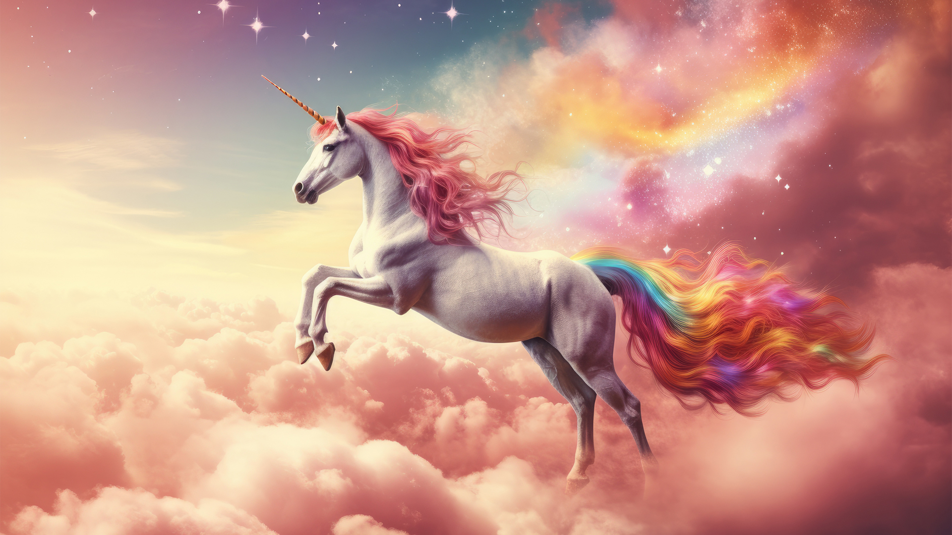梦幻天空，云马独角兽AI绘画，高清动物壁纸免费下载