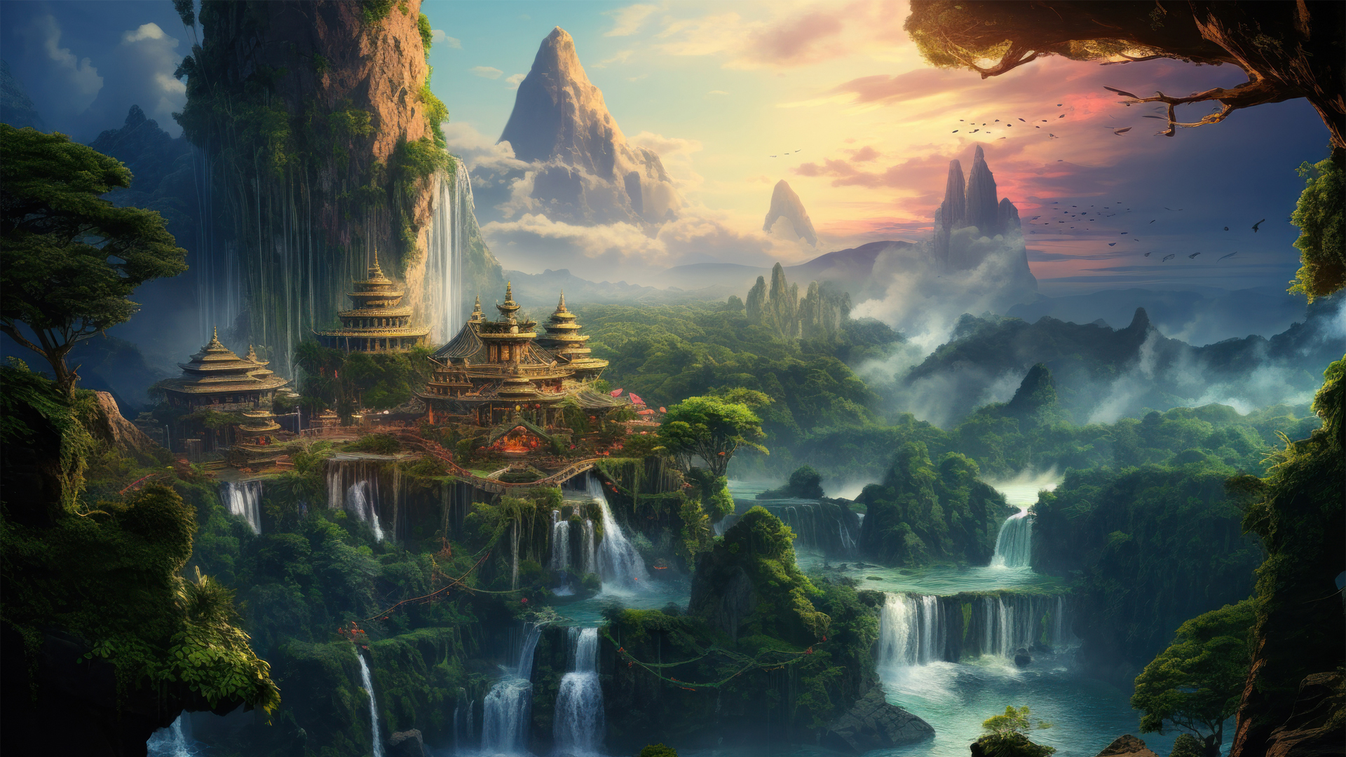 山脉瀑布美景壁纸，高清免费下载，装点你的电脑桌面