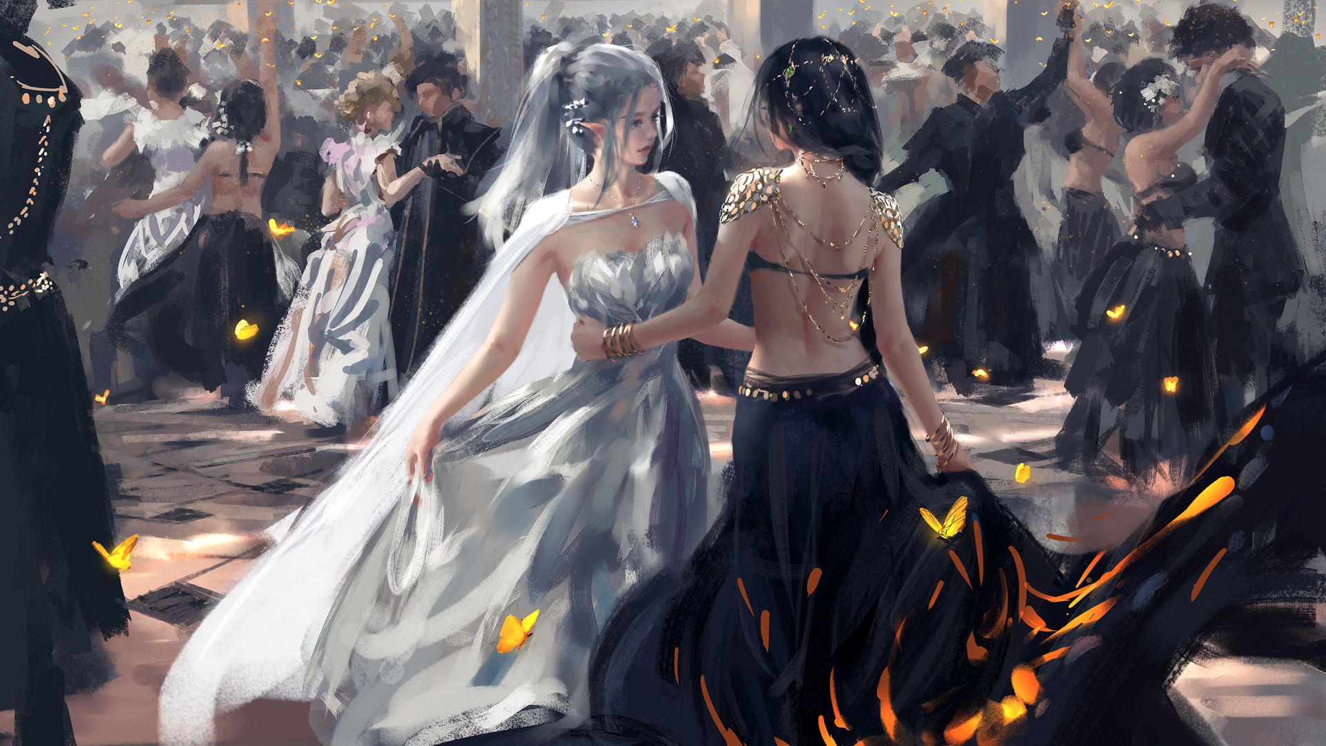 舞会姐妹舞，美背身材展魅力，唯美厚涂动漫壁纸免费下载