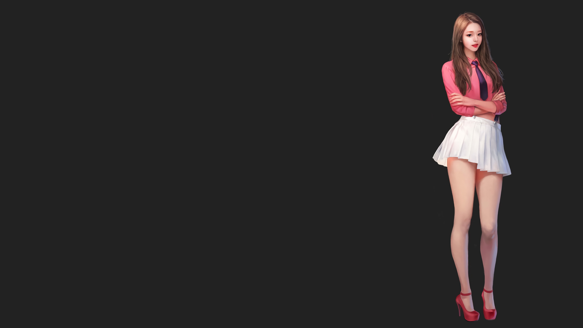 美女穿搭插画壁纸，免费高清电脑壁纸下载，领略迷你裙与高跟鞋的魅力！
