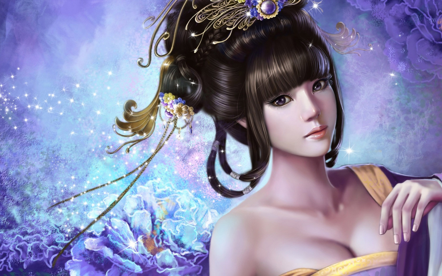 手绘古典美女电脑壁纸，唯美高清，免费下载