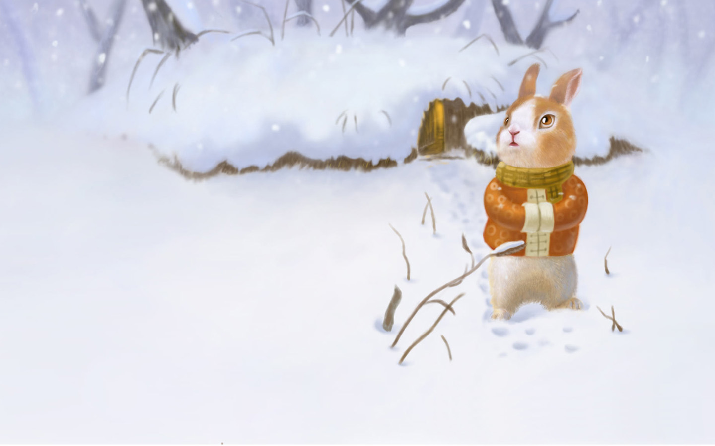 唯美雪兔壁纸，免费电脑壁纸下载，一键获取
