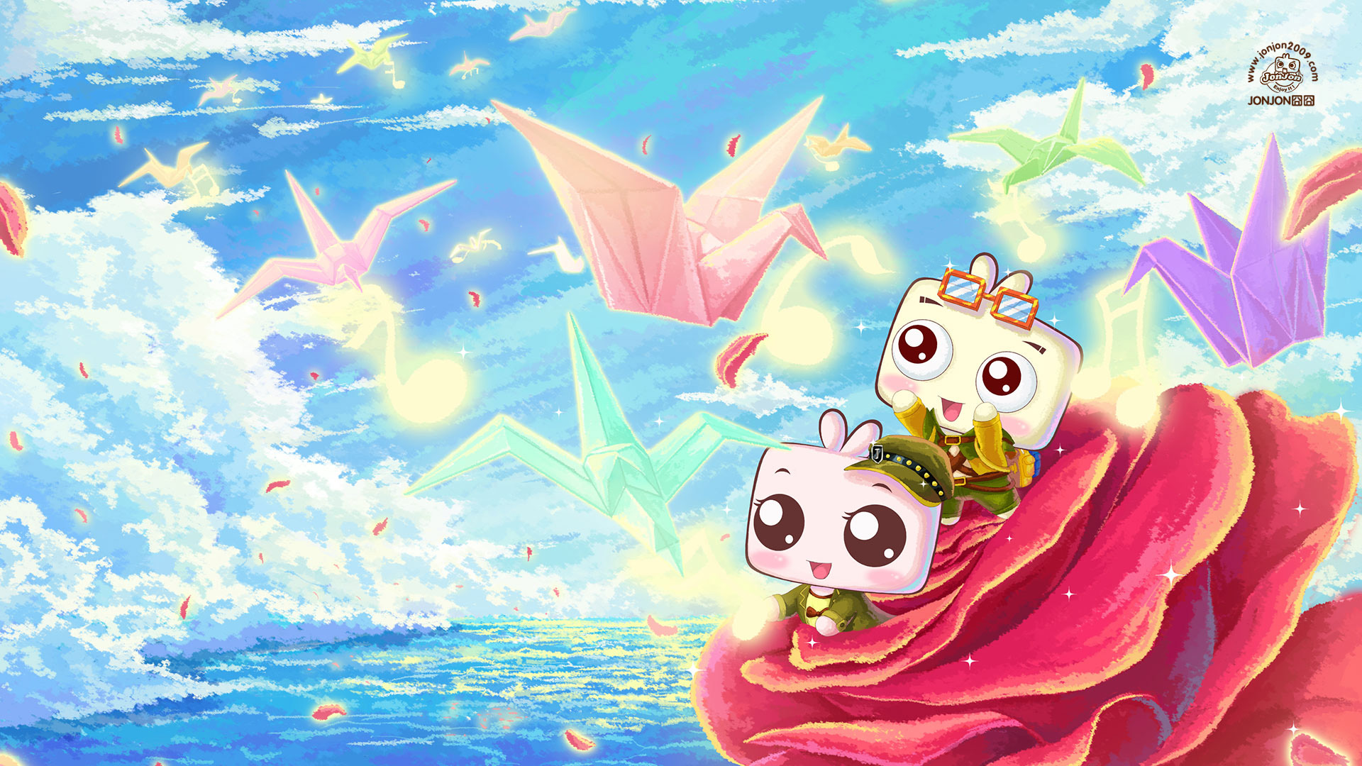 囧囧JONJON梦幻花朵纸鹤，精选可爱卡通壁纸，免费电脑壁纸下载