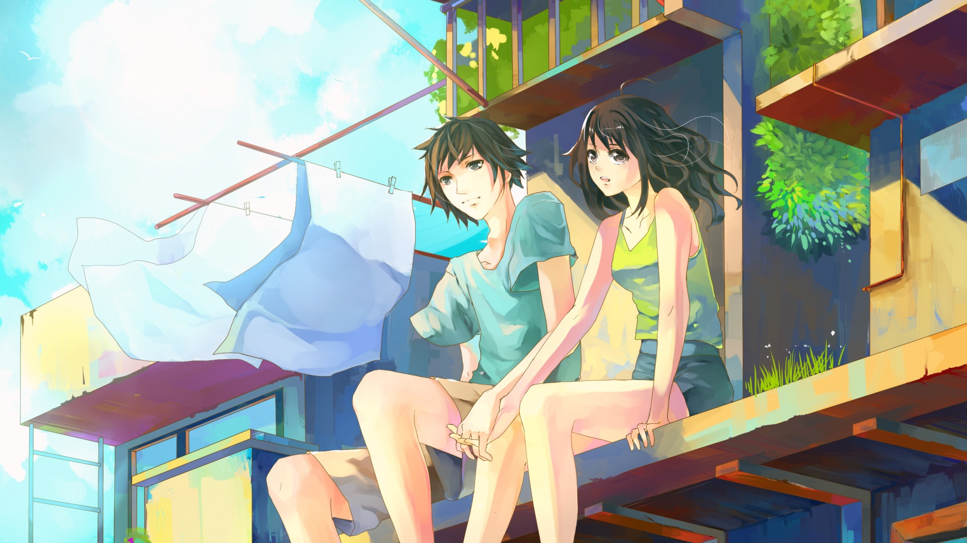 小伙与女孩的爱情浪漫瞬间，精选动漫桌面壁纸免费下载
