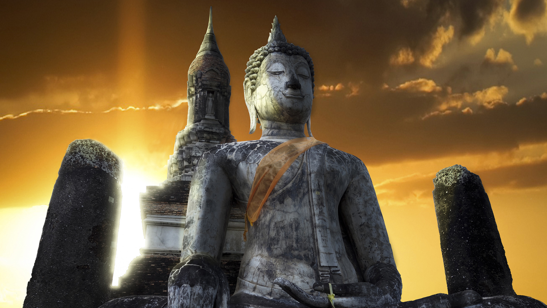 泰国寺庙佛像映蓝天，绝美壁纸免费下载，装点你的电脑桌面！