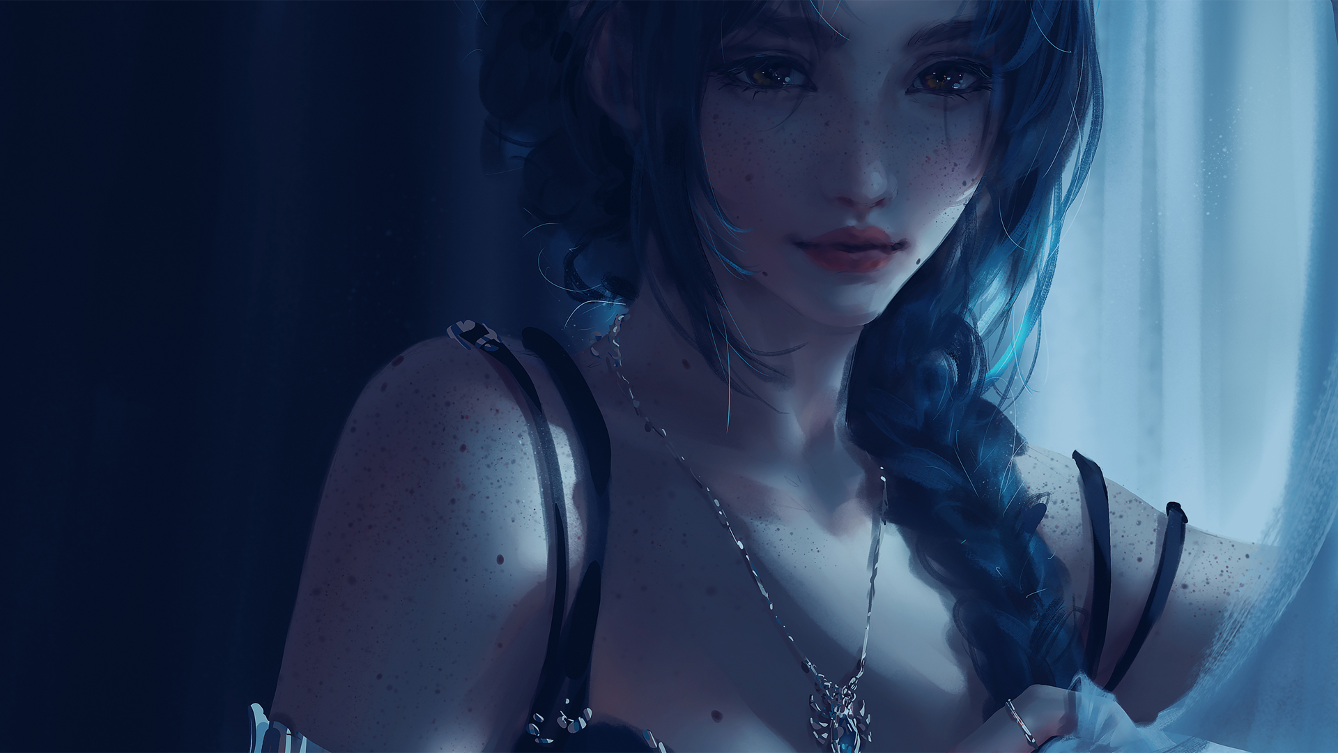美女眼睛 长辫子 唯美厚涂画风高清壁纸