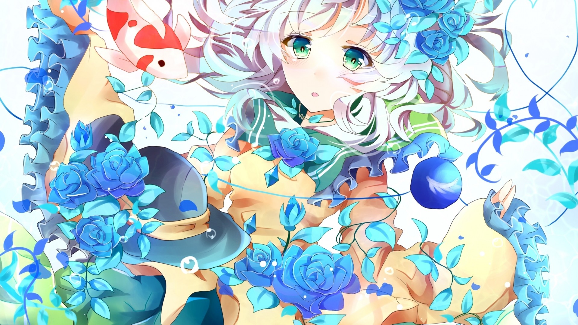 女孩专属，蓝色花鱼动漫帽子，精美桌面壁纸免费下载