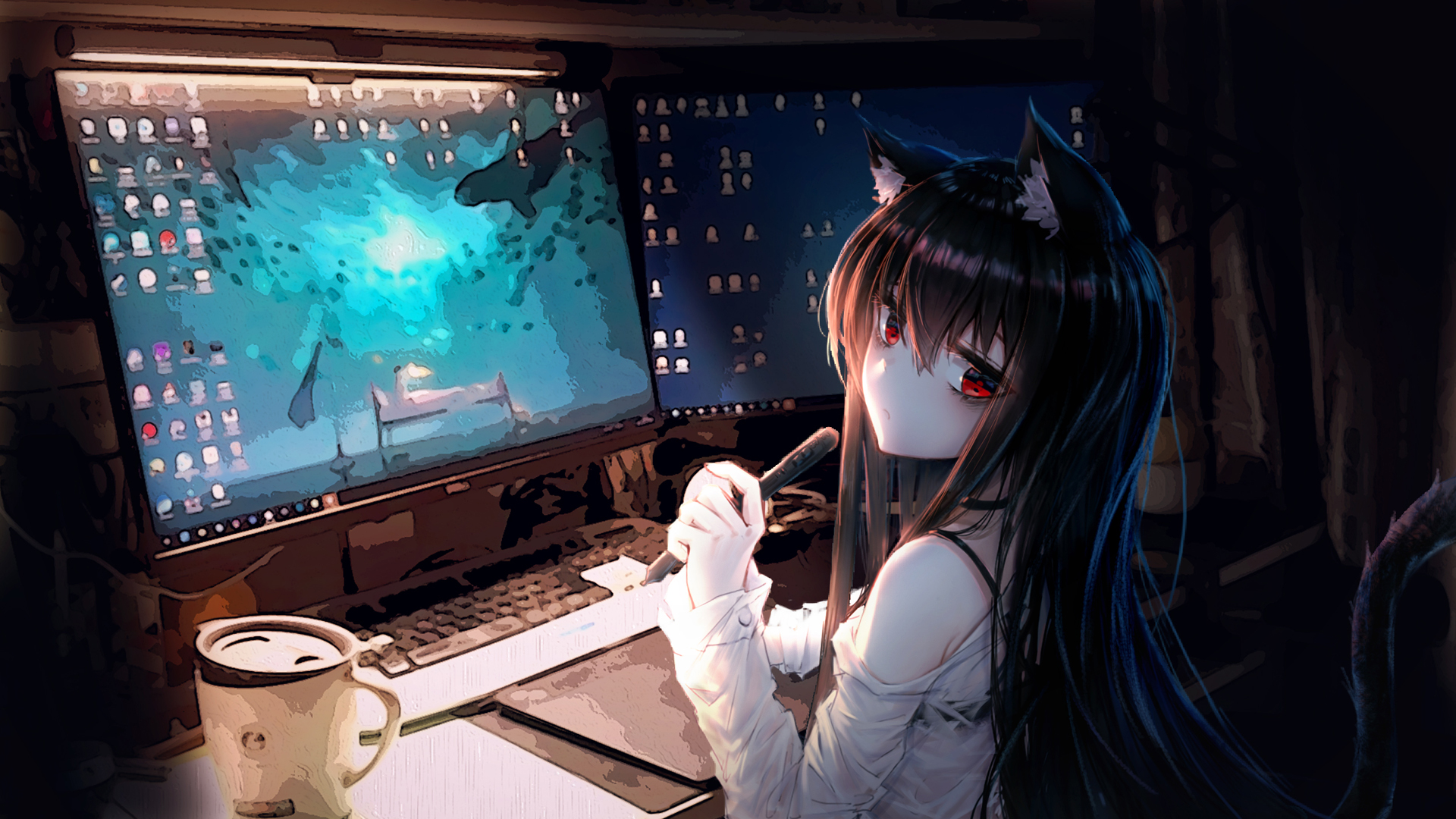 二次元萌少女，可爱猫耳电脑壁纸，免费下载动漫创作佳作！