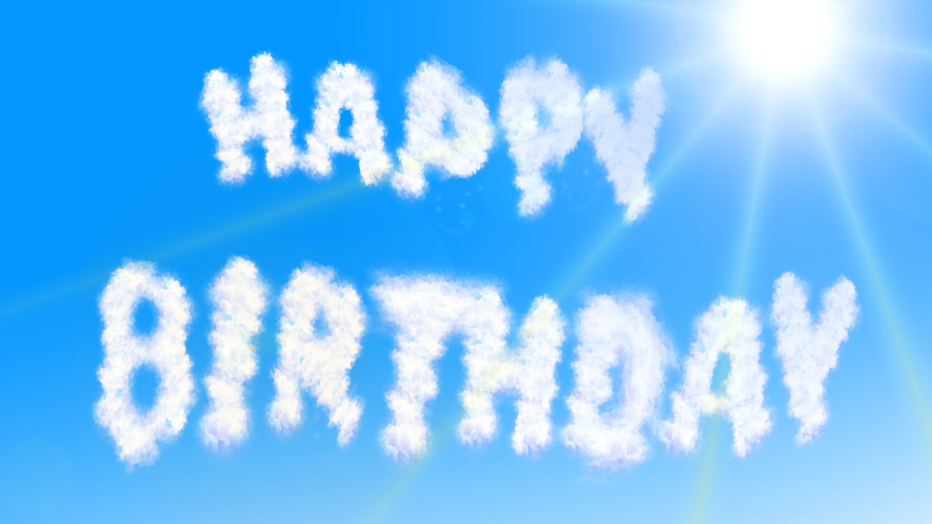 创意桌面壁纸设计，云朵上的Happy Birthday，免费下载，装点你的电脑屏幕