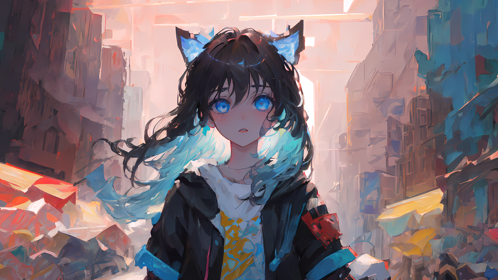 蓝眼睛的猫女孩 猫娘 动漫壁纸