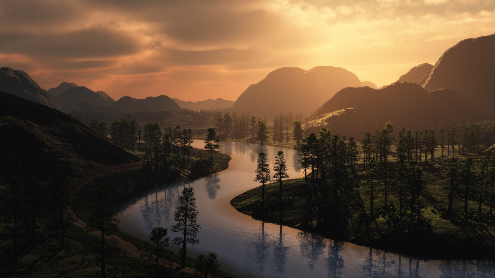 弯曲河流美景，绝美桌面壁纸，免费下载畅享自然风光
