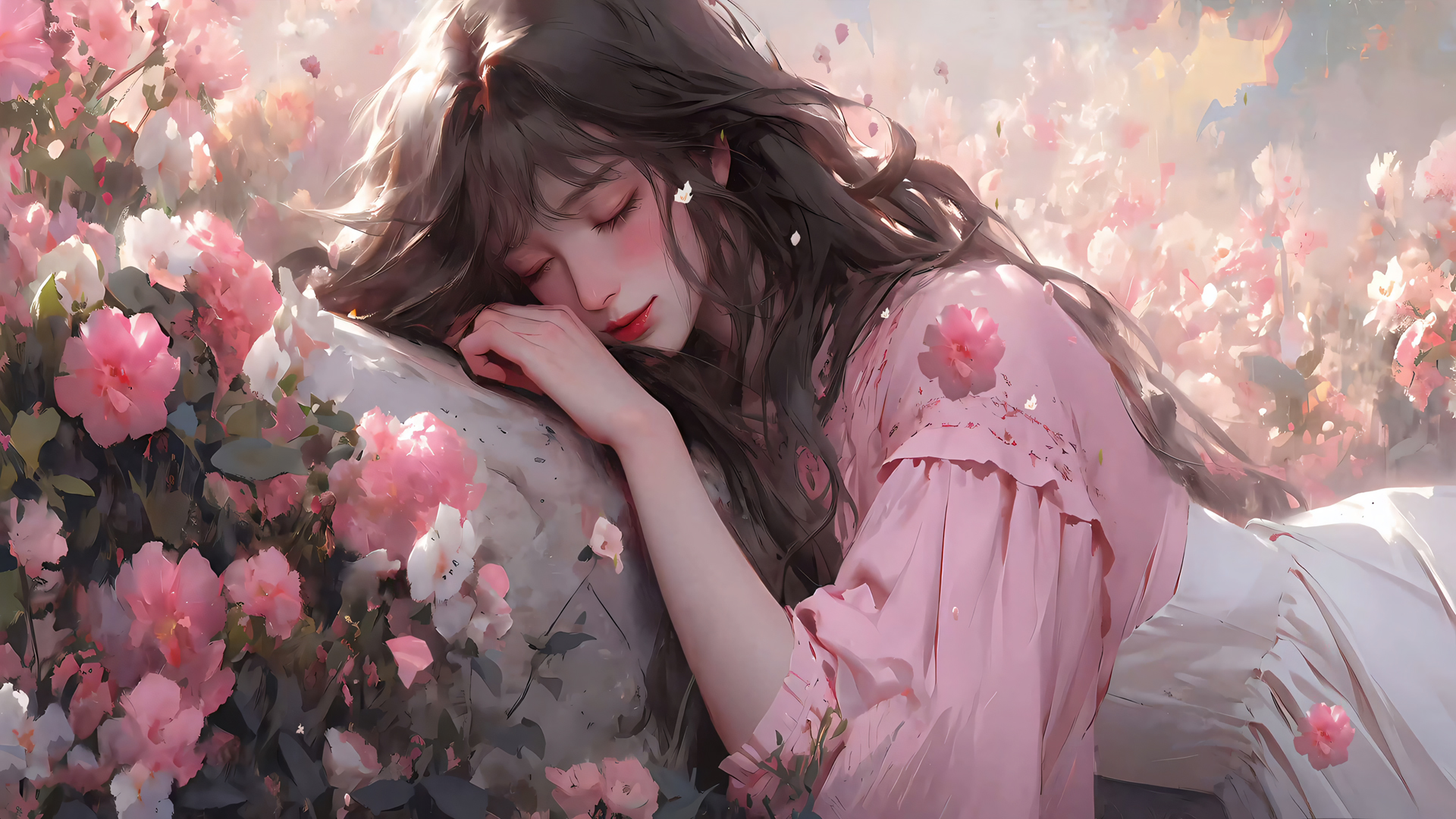 花丛少女梦幻动漫壁纸，免费电脑壁纸精选，一键下载！