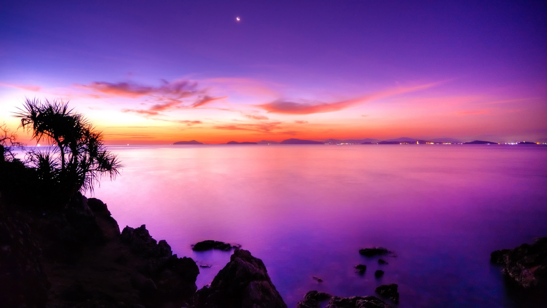 日落月影海景壁纸，绝美风景，免费电脑壁纸一键下载