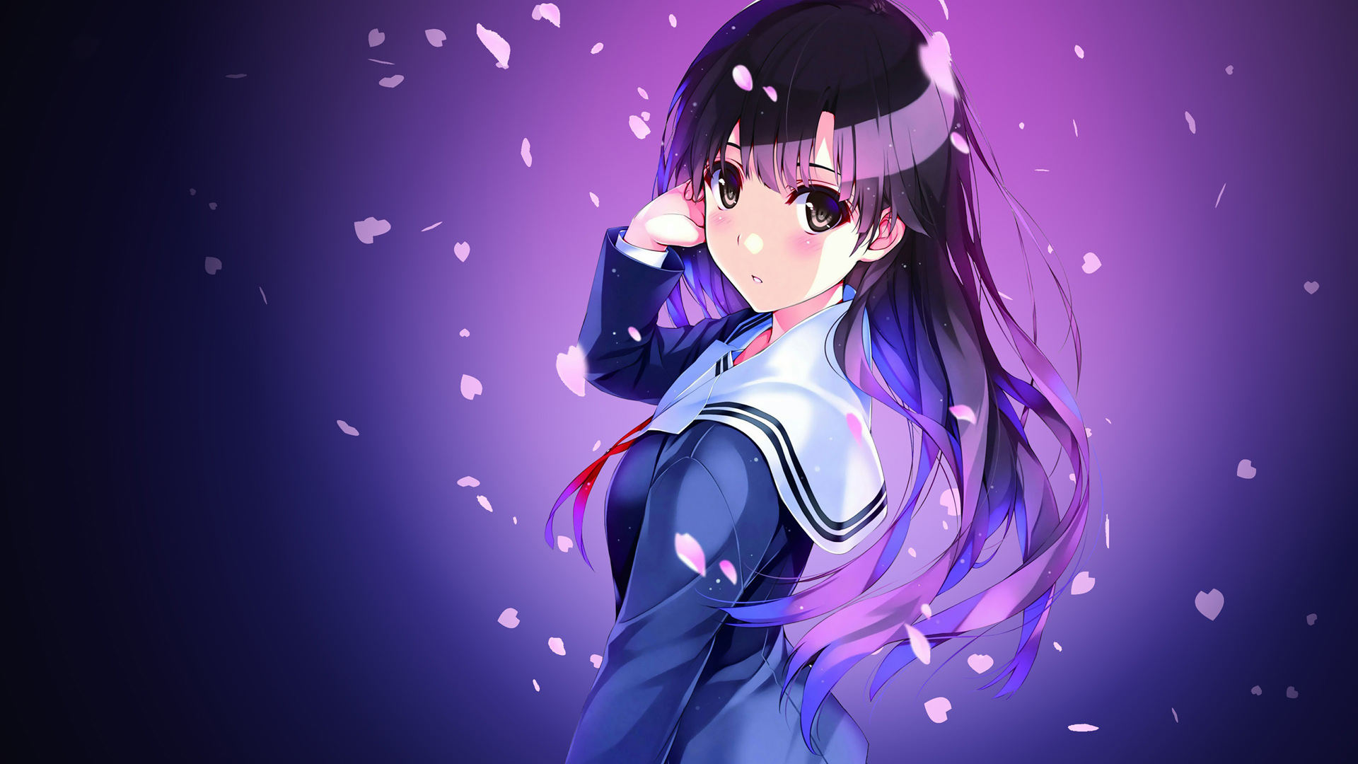 可爱校服女孩紫色动漫桌面壁纸