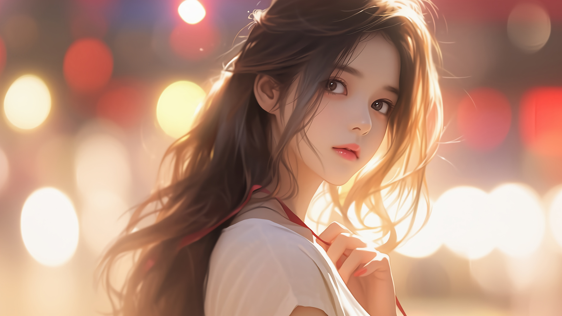 长发美女回眸动漫桌面壁纸