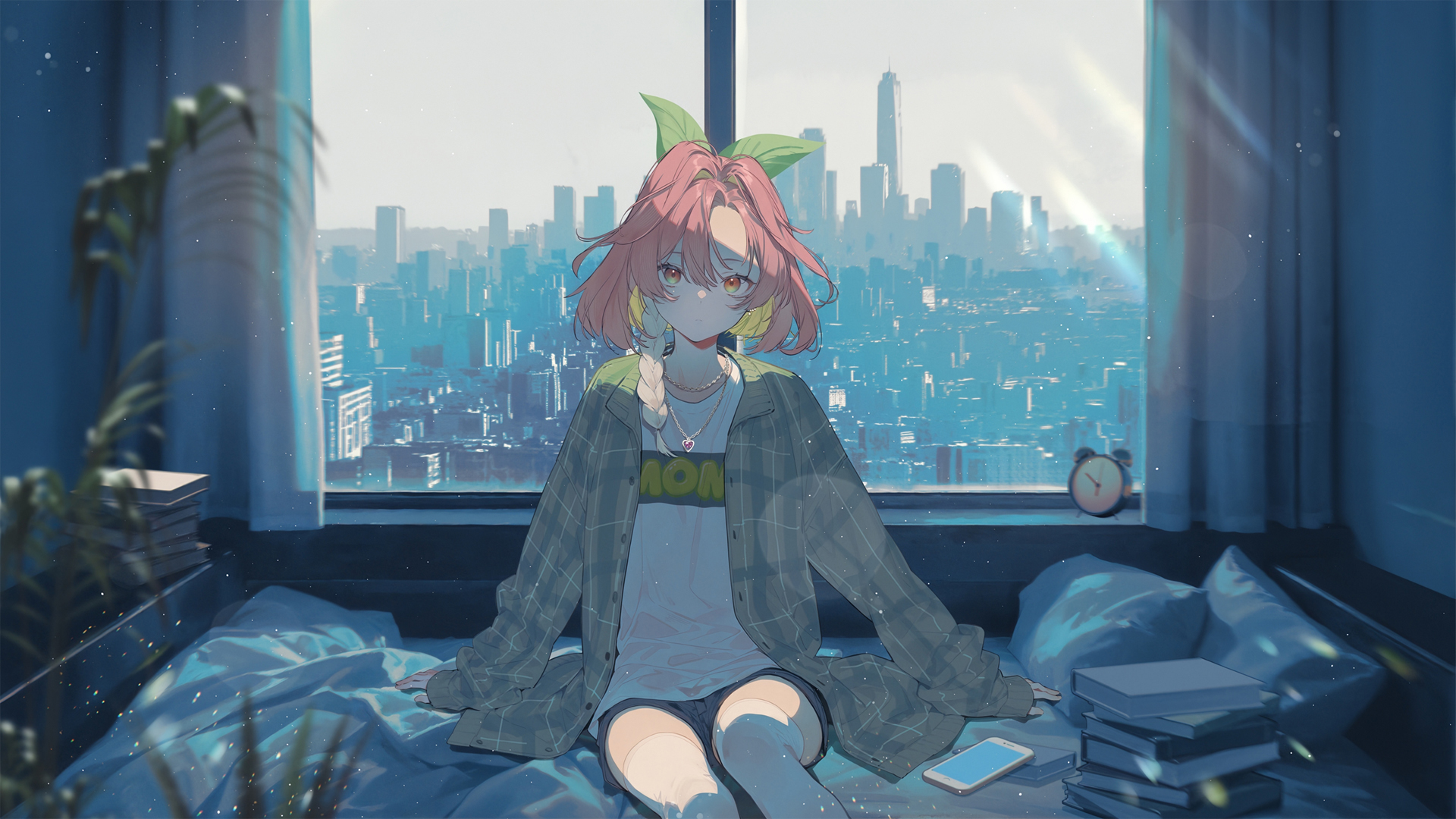 窗边小憩，动漫少女房间电脑壁纸，免费下载