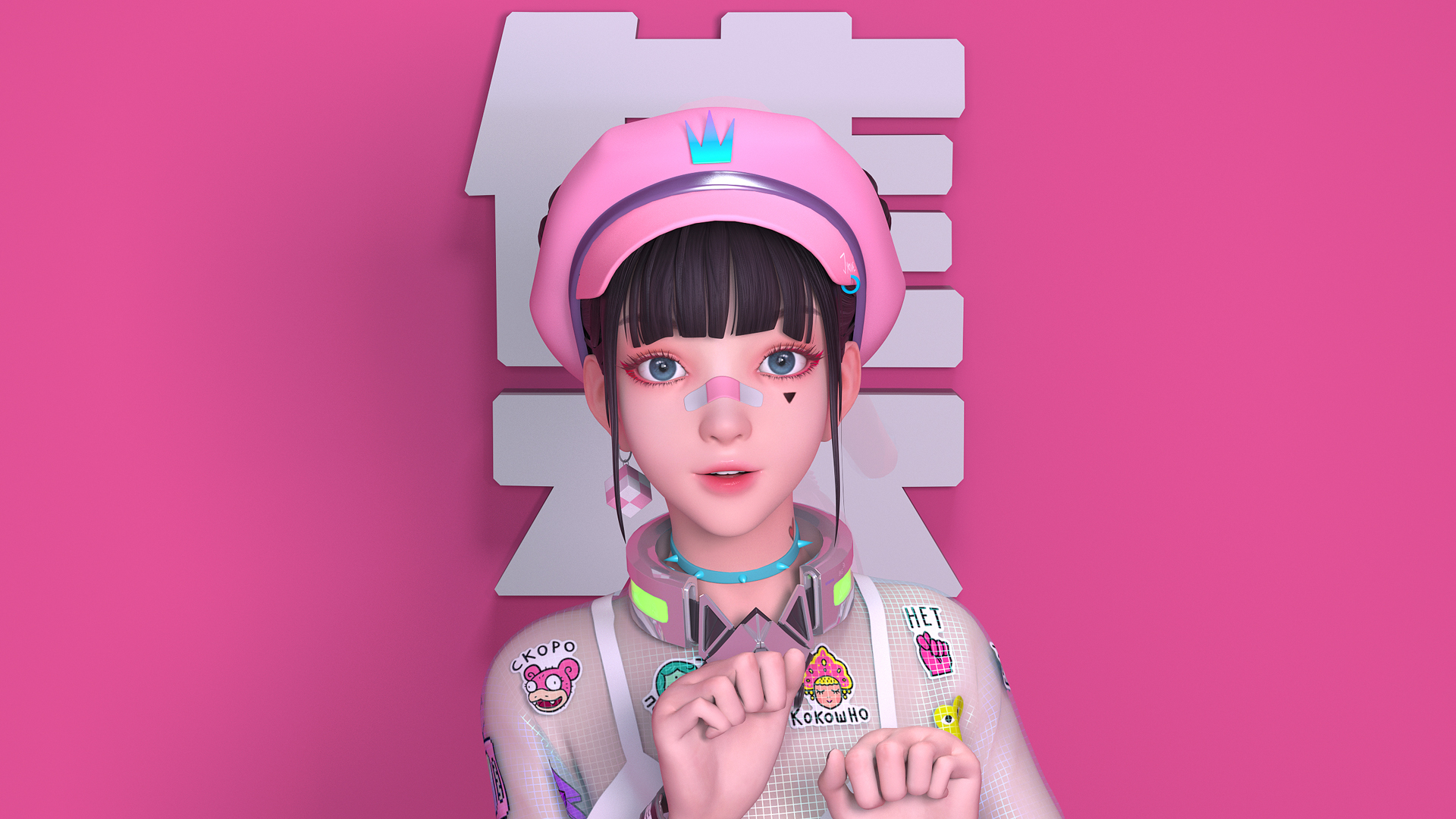 二次元动漫壁纸，集原美可爱手势，免费电脑壁纸下载