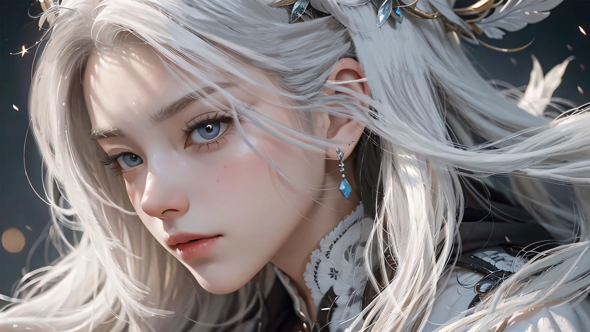 白色长发动漫美女精选，高清厚涂女孩壁纸，免费电脑壁纸下载