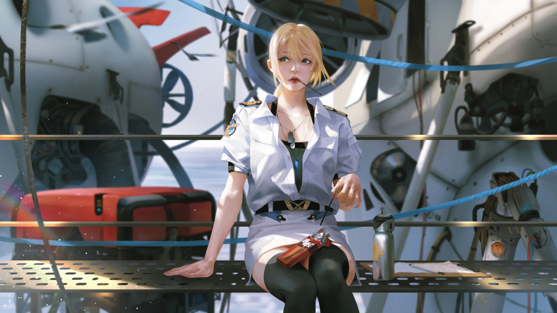 海边白制服美女配黑丝，绝美高清动漫壁纸免费下载