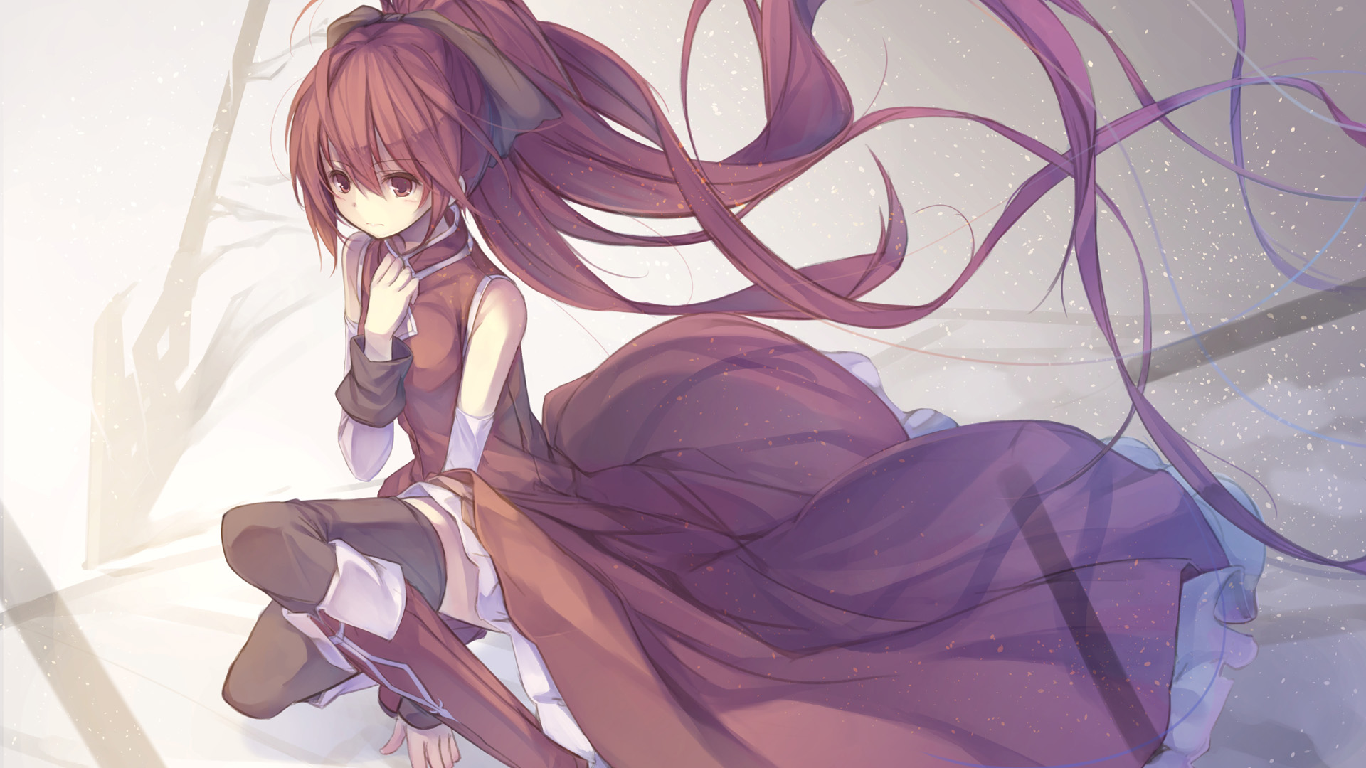 绝美长发紫裙美少女动漫壁纸，免费高清电脑桌面背景下载