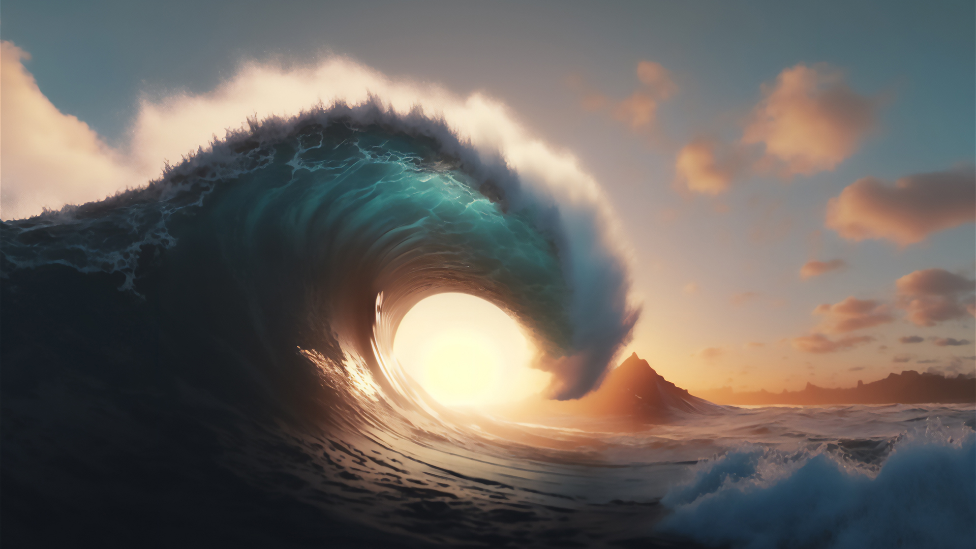 大海 惊涛骇浪 海浪 晚霞风景高清壁纸