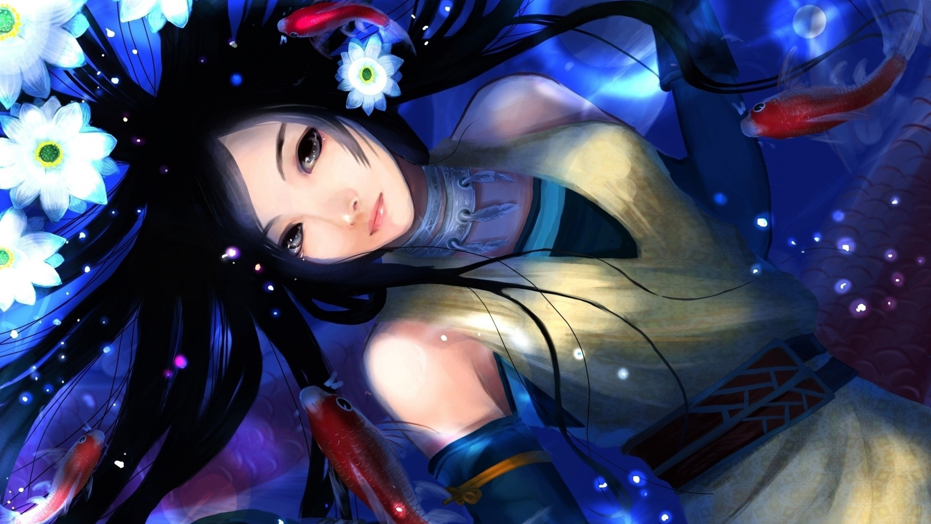 水中鲜花女孩壁纸，唯美高清电脑壁纸，免费下载