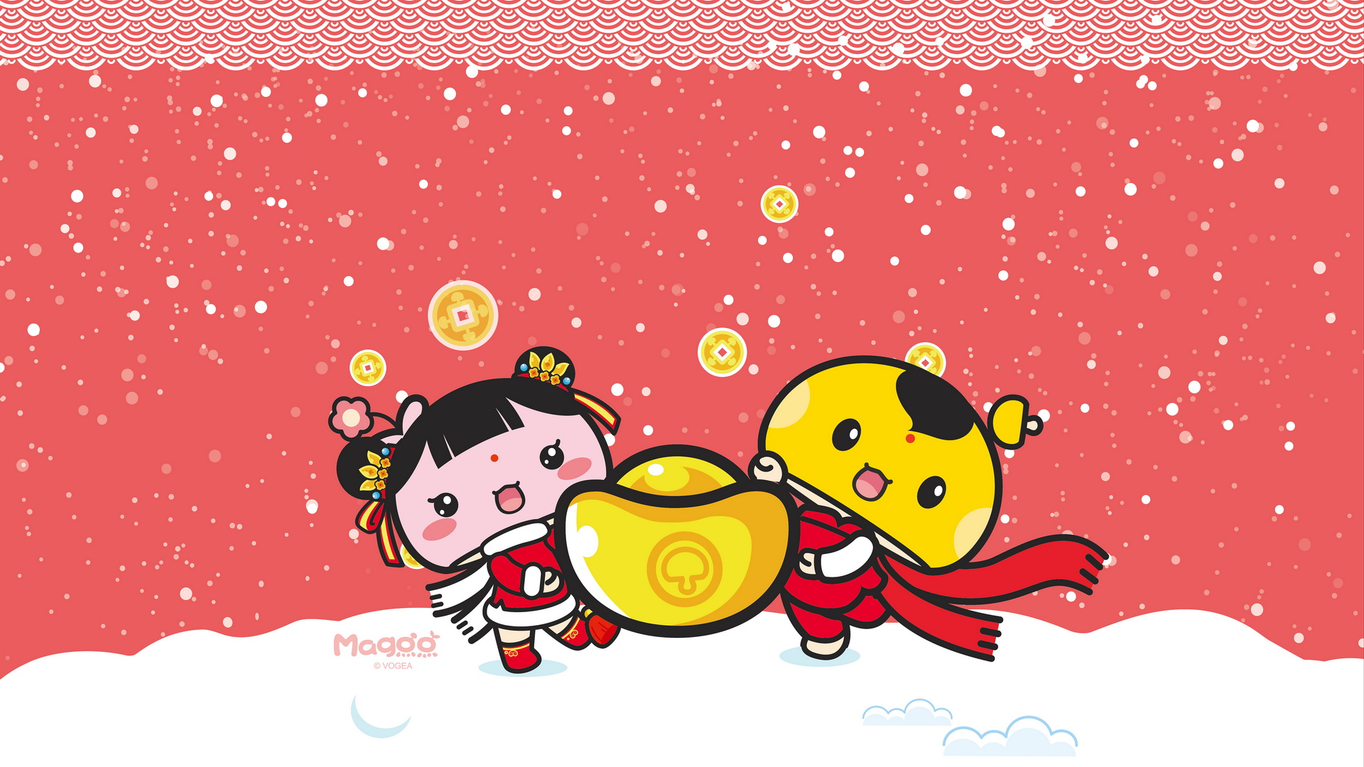 2017鸡年情侣贺岁，蘑菇点点动漫桌面壁纸，免费下载！