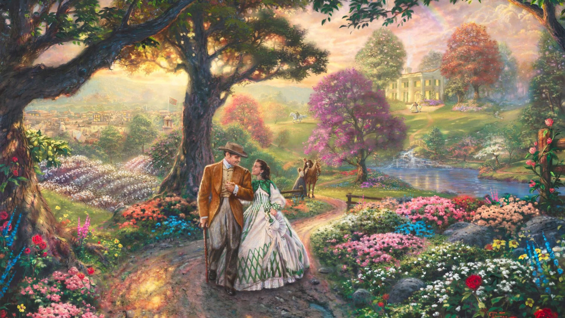托马斯绘画梦幻庄园，浪漫恋人桌面壁纸，唯美免费电脑壁纸下载