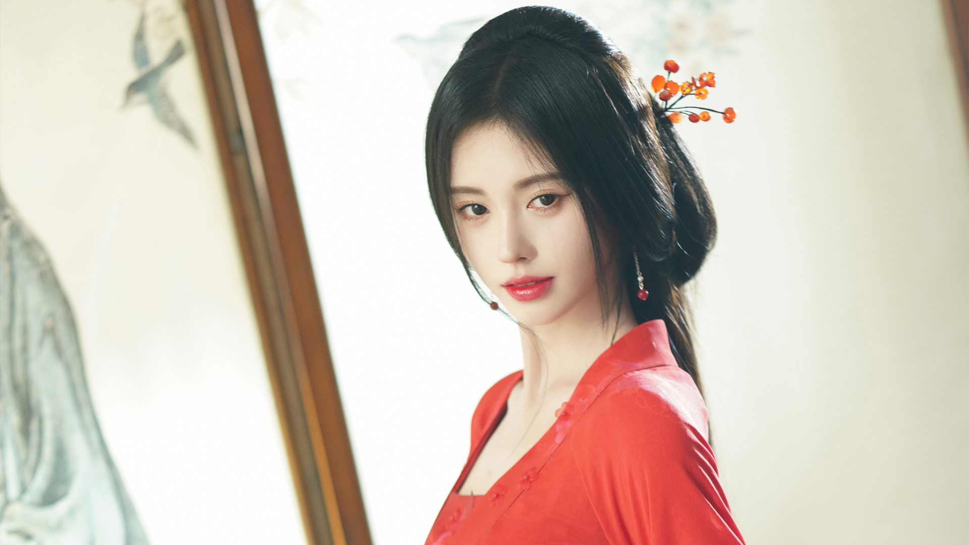 古风红衣美女鞠婧祎，花间令高清壁纸，免费下载电脑美女壁纸