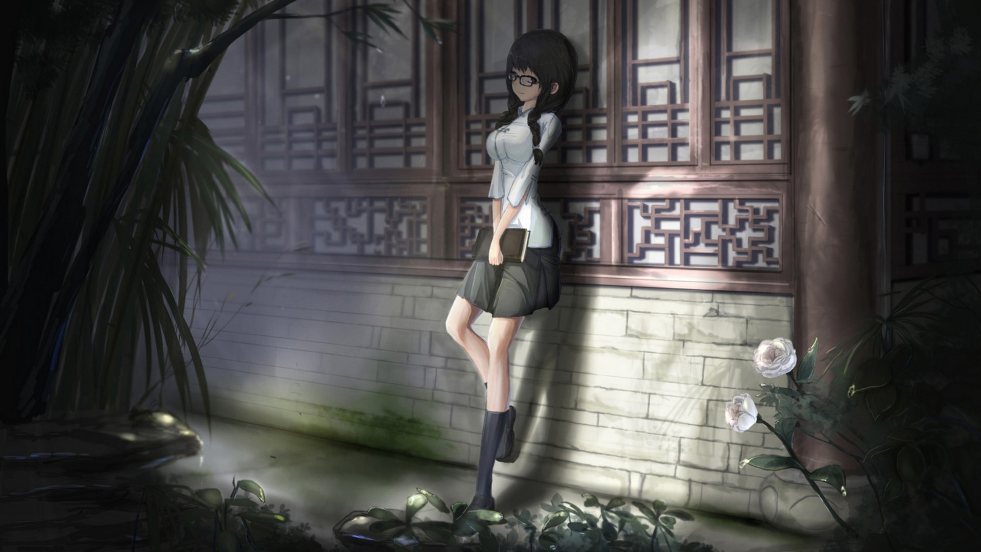 动漫美女微笑眼眸，学院风情女孩壁纸，免费电脑壁纸下载