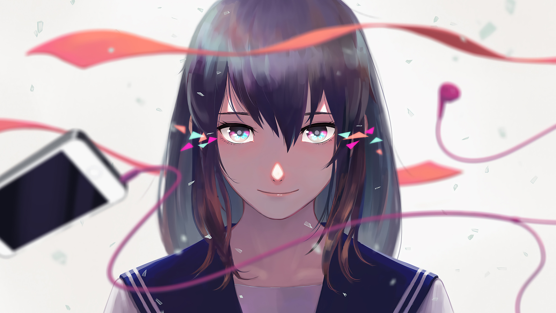 学生专属，彩带点缀校服制服，大眼睛动漫人物壁纸，免费电脑壁纸下载