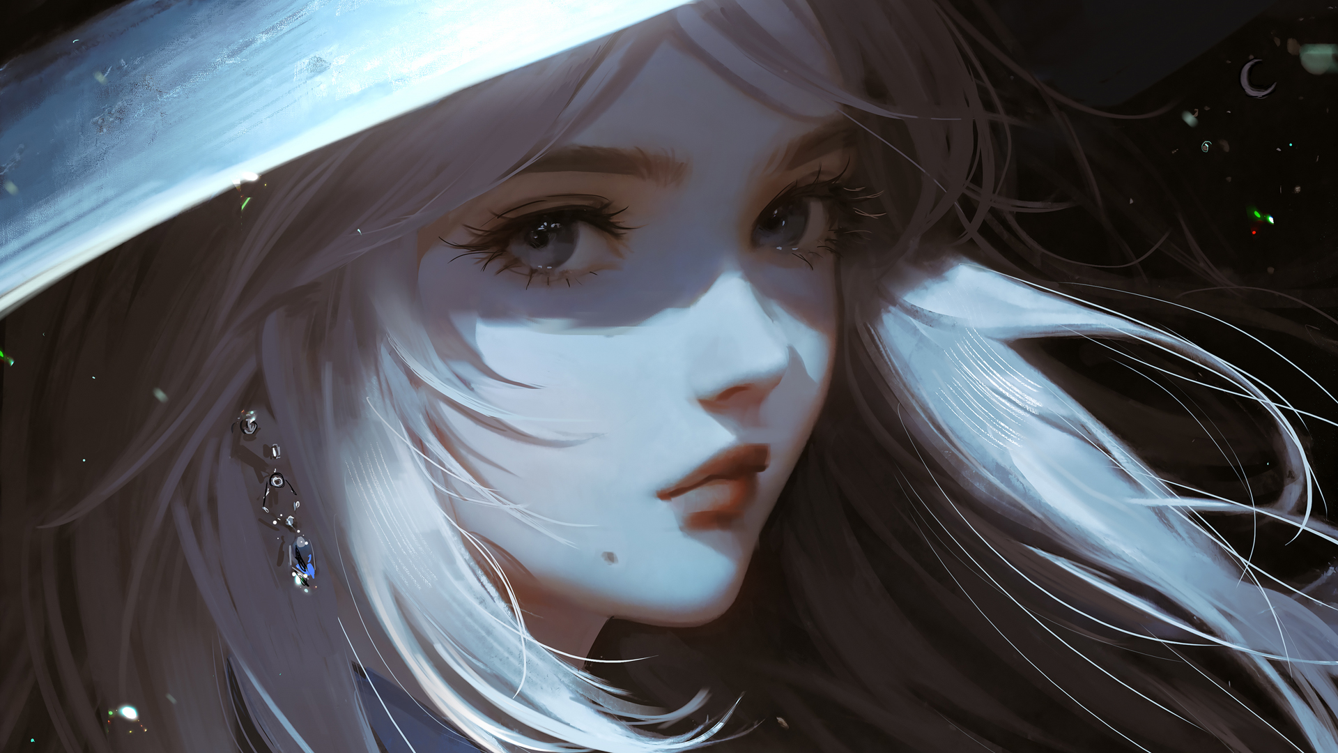唯美动漫少女帽子耳环高清壁纸，免费电脑壁纸下载