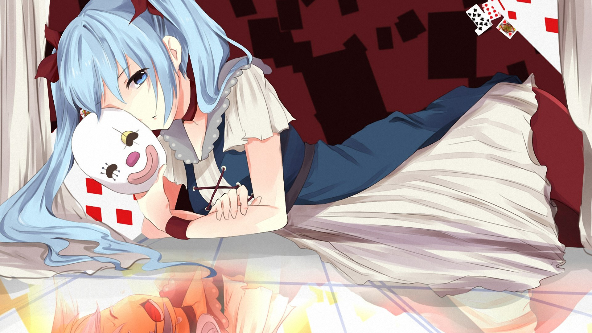 动漫初音未来，小丑面具下的美少女，可爱桌面壁纸免费下载