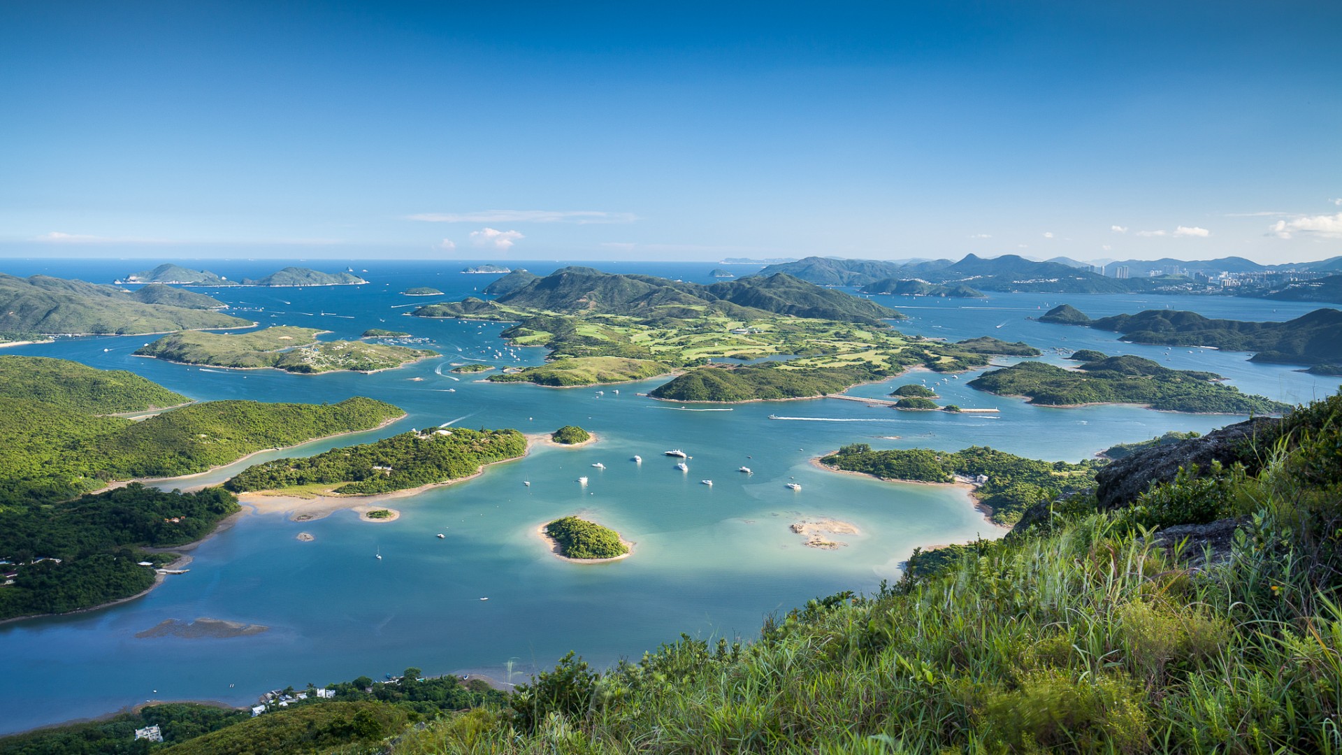 岛屿,大海,草,树,山,美丽的岛屿风景桌面壁纸