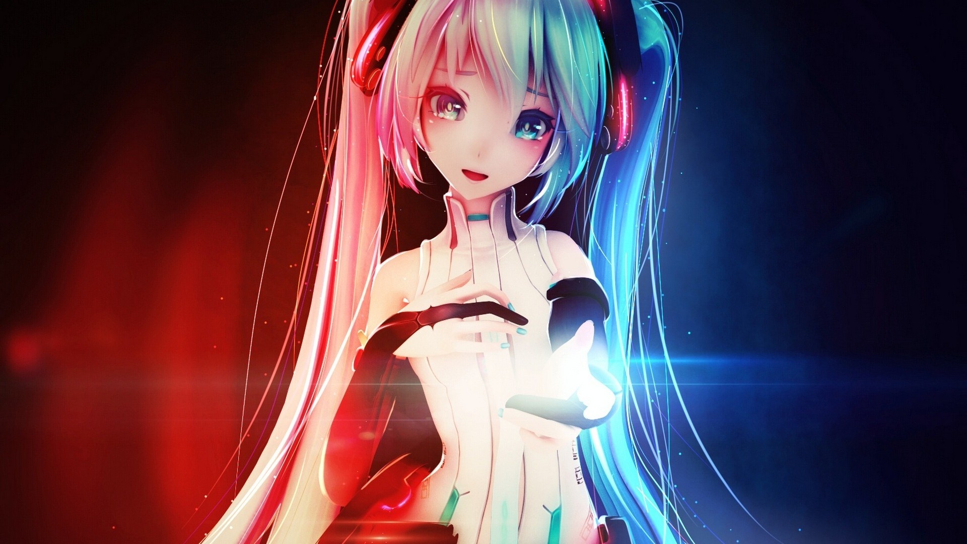 初音未来女孩光影动漫桌面壁纸，免费高清下载，点亮你的电脑屏幕！
