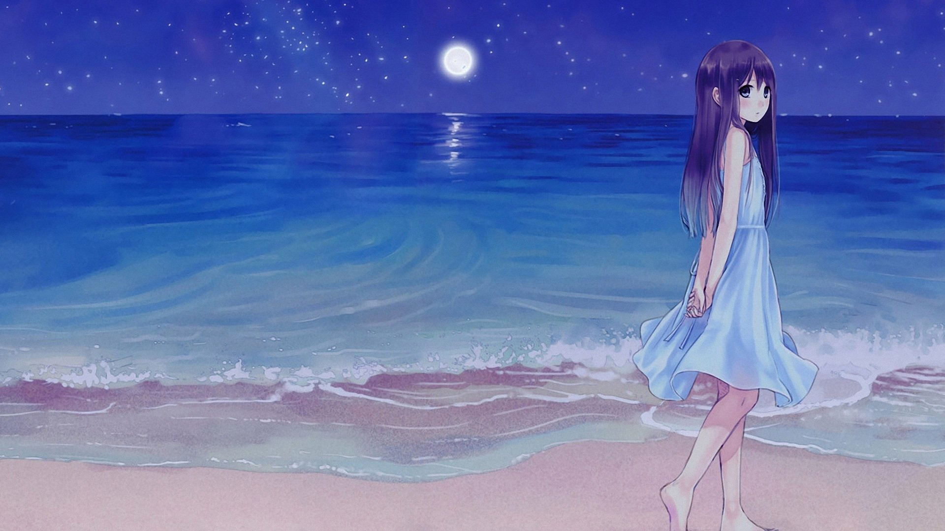 海边卡通女生小清新桌面壁纸