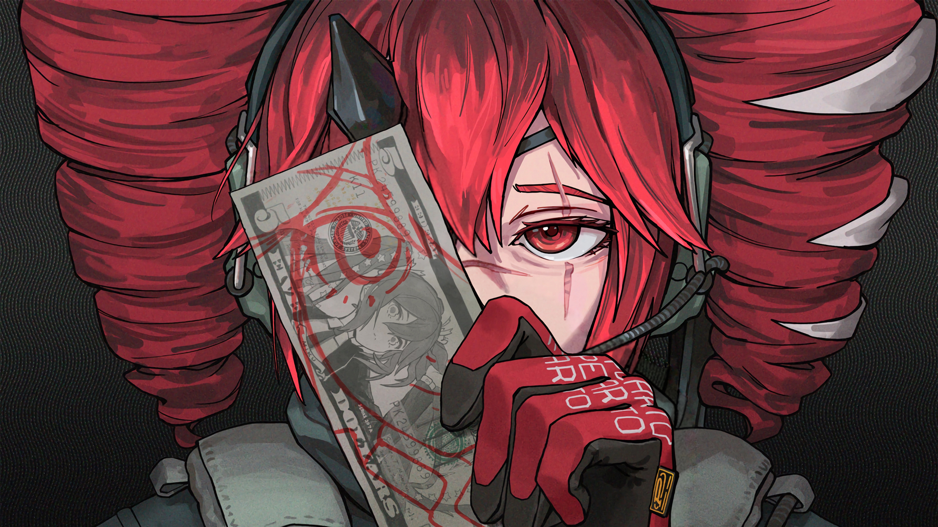 个性红发诡异风动漫女孩电脑壁纸免费下载