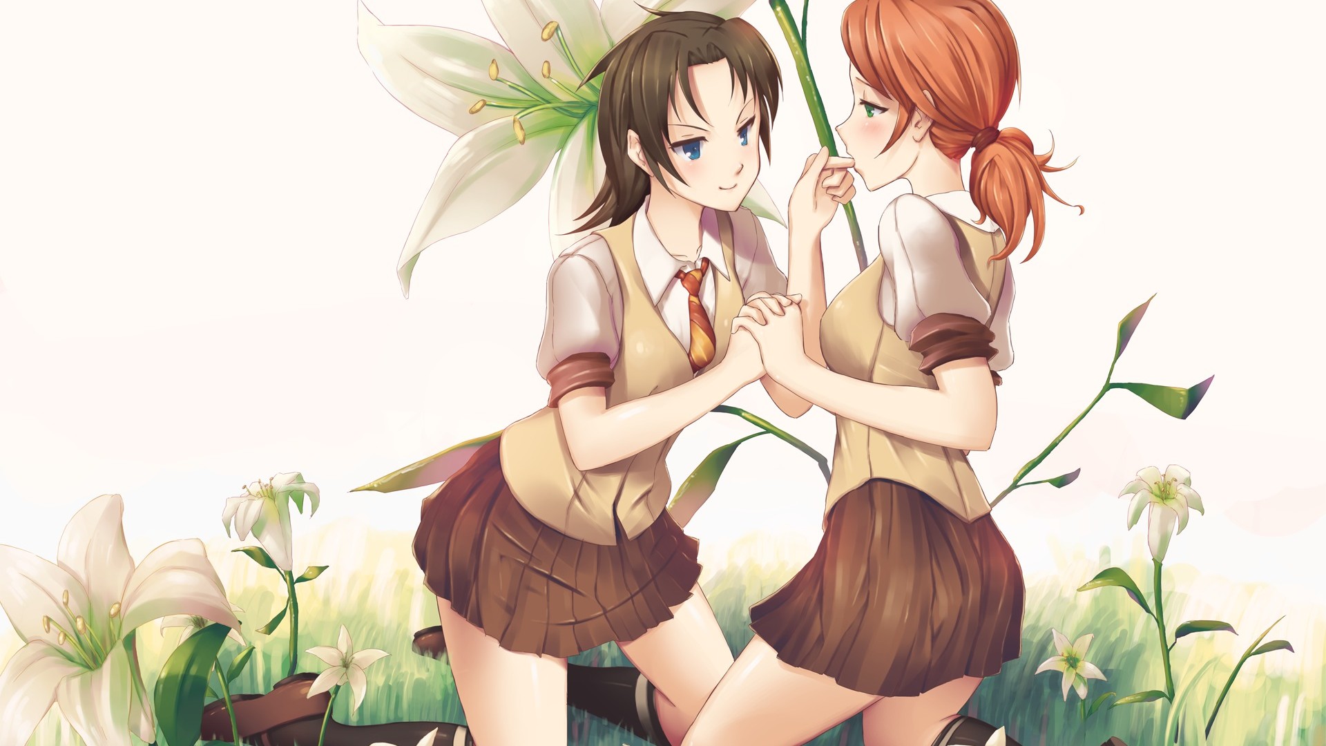 两个可爱女生姐妹情深，香草与花儿动漫壁纸，免费下载扮靓你的电脑桌面