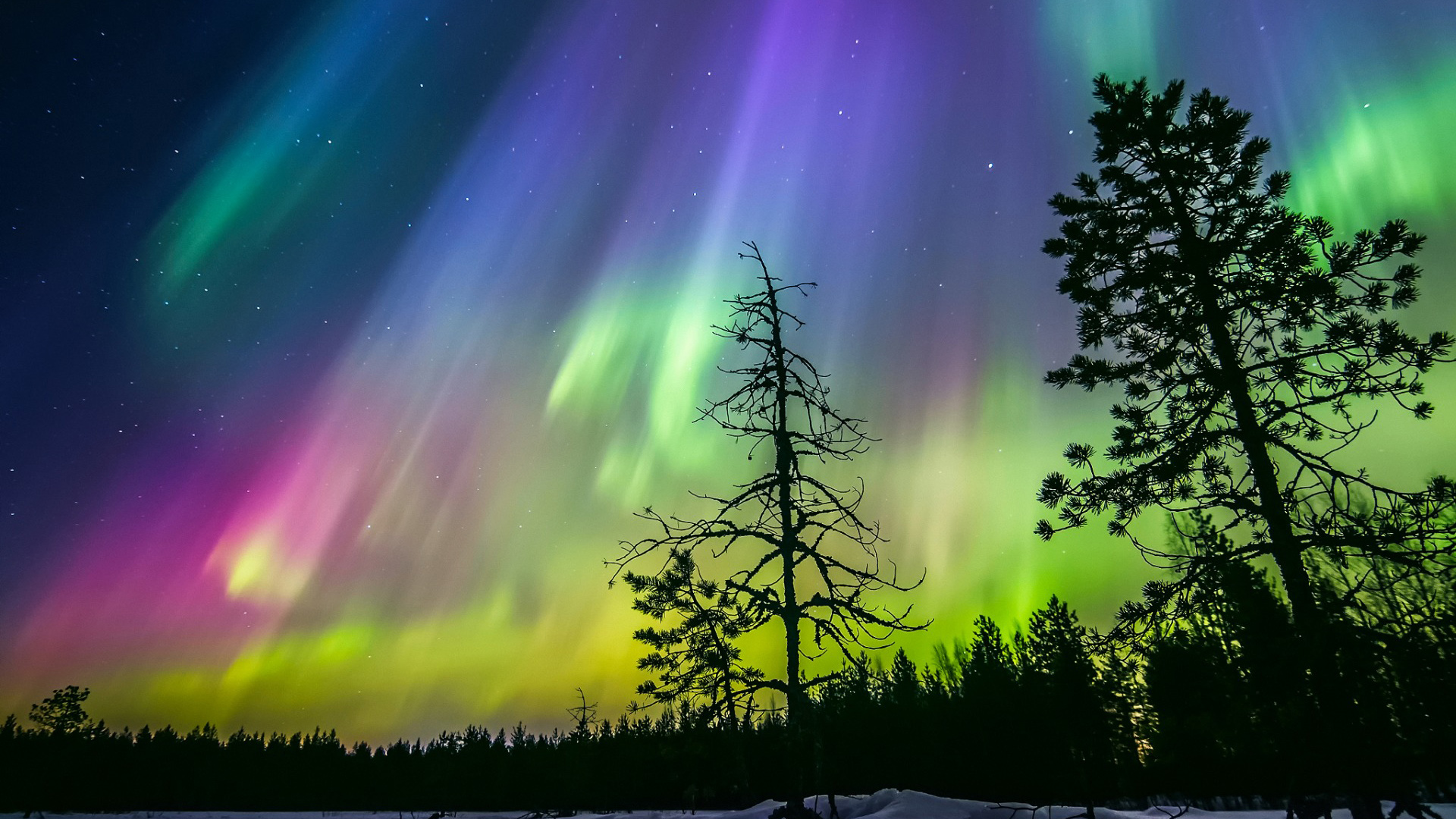 芬兰冬夜，星空梦幻风景，免费高清壁纸下载