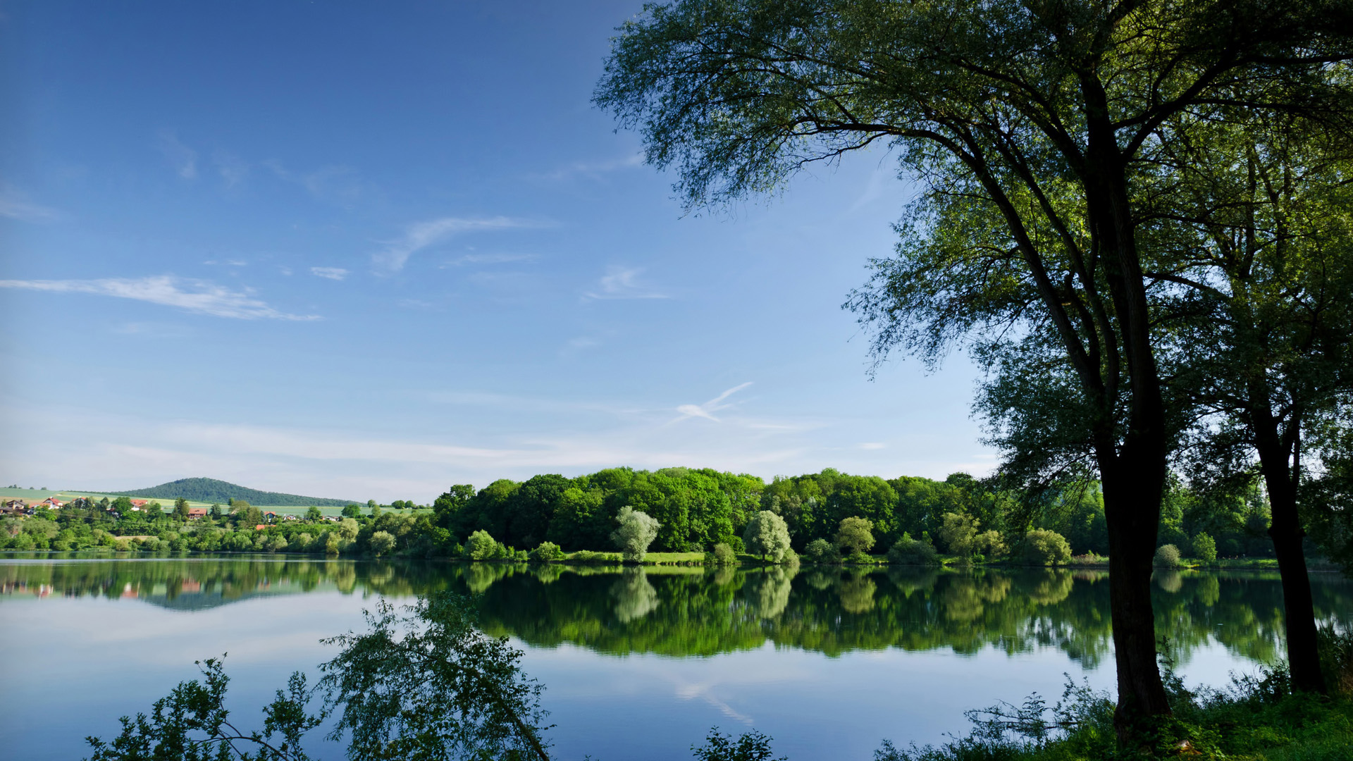 夏日河湖林荫美景，免费高清桌面壁纸下载