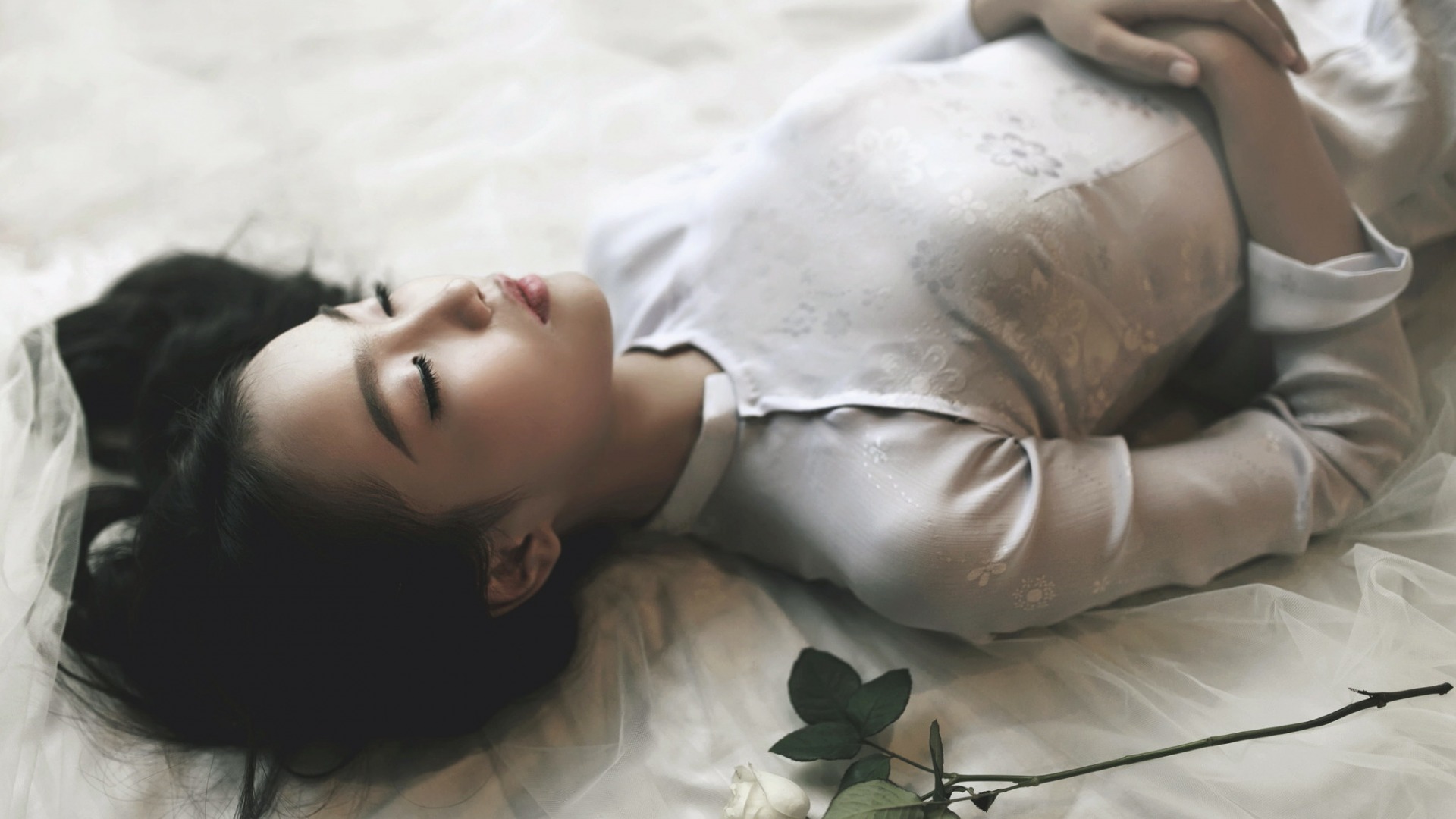 唯美梦境，美女睡姿图片与玫瑰壁纸，免费下载桌面背景