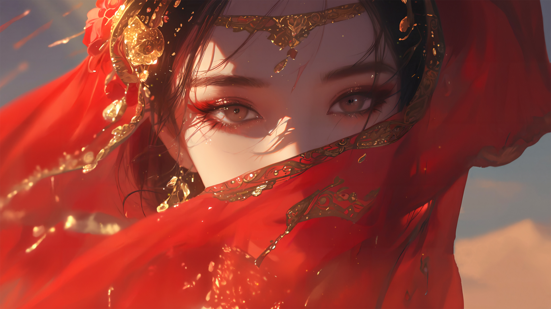 古风红色新娘异域风美女桌面壁纸