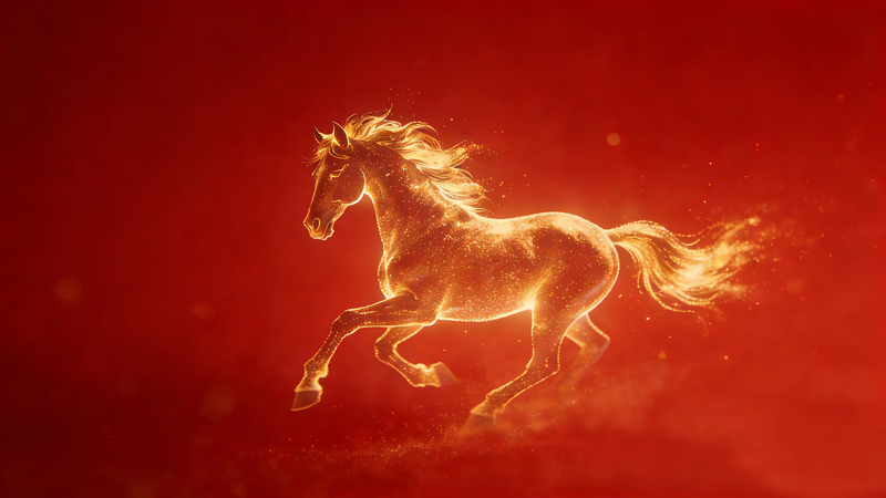 金色骏马红色背景高清全屏节日免费电脑壁纸下载