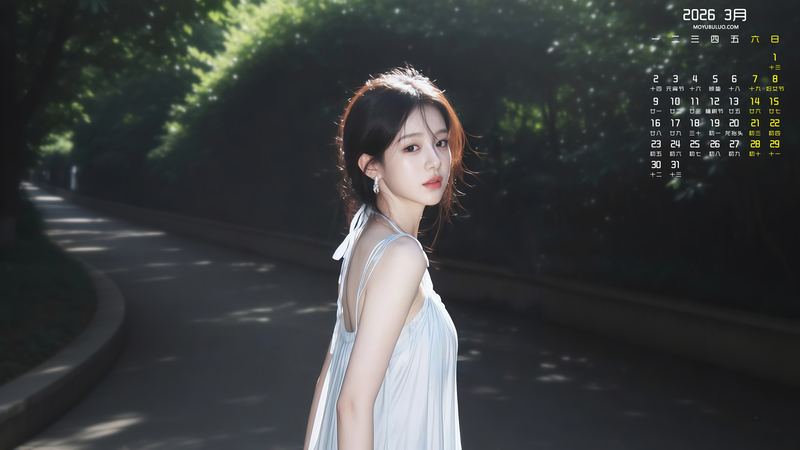 清纯美女2026年3月月历壁纸 免费电脑壁纸下载