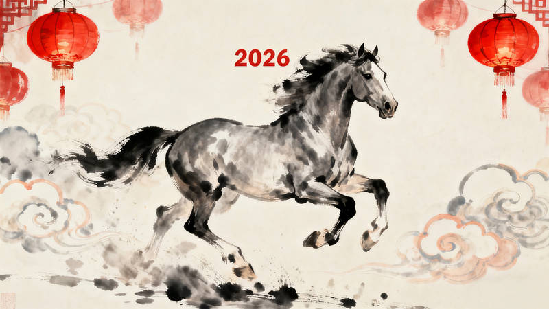 2026马年贺岁图 水墨画电脑壁纸