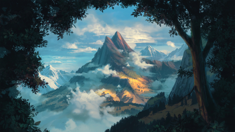 天空 云 森林 丘陵 树木 山脉风景桌面壁纸