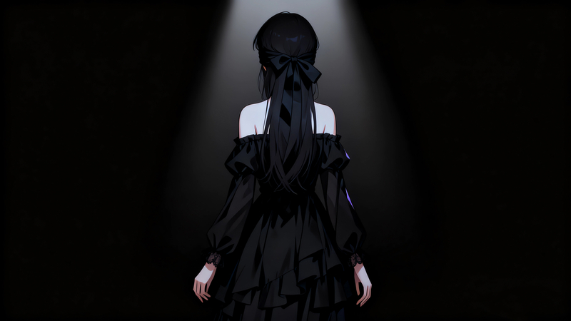 蒙眼美女背影 光影 暗色系 黑色背景电脑壁纸