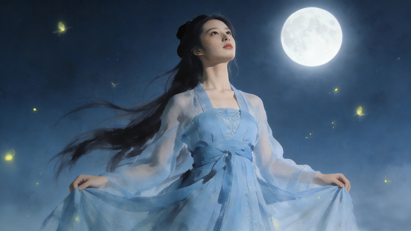 仙气古风美女 水墨风 月亮 唯美桌面壁纸