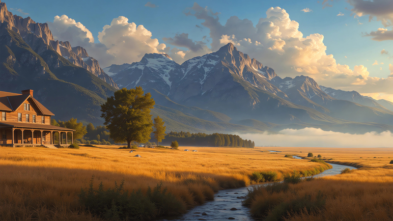 小河边田野风景免费电脑壁纸高清下载